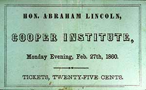 Ticket to Lincoln's Cooper Union Speech