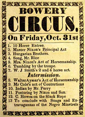 Bowery Circus at 37-39 Bowery, 1845